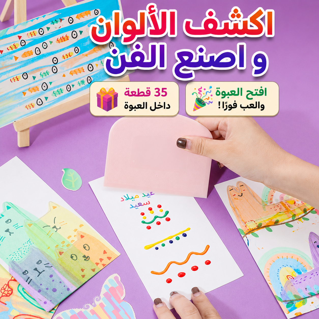 ScratchGlow™ – بطاقات الرسم السحرية  للأطفال ٧ الوان سحرية واربع الاوان تحديد