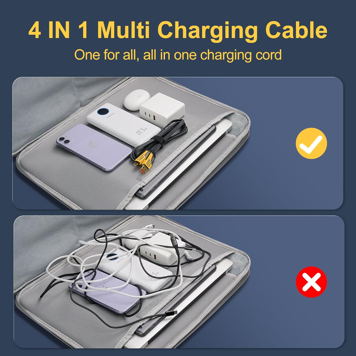 كابل متعدد الاستخدام 4 في 1 USB كابل معدن من الخارج نحاس من الداخل