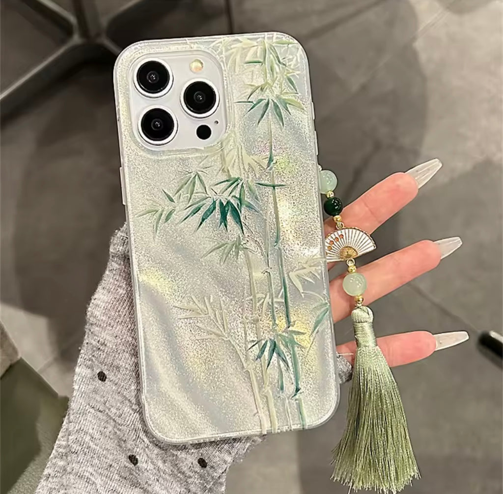 Shimmer Bamboo & Tassel – Glitter Finish iPhone Case