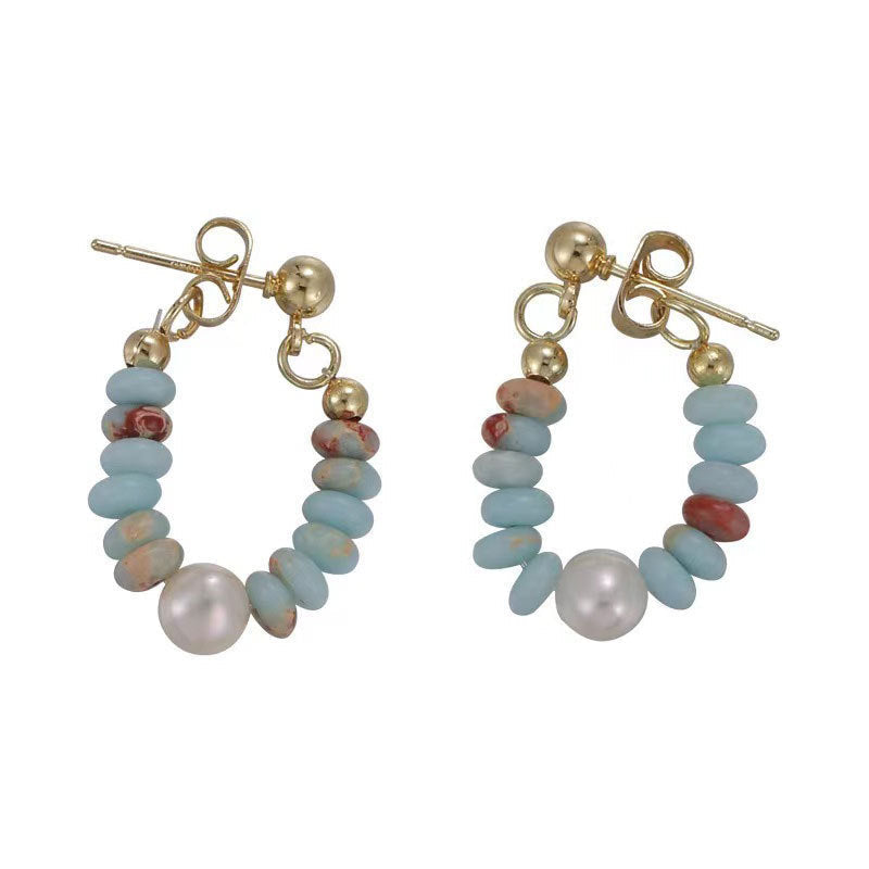 حلق بناتي دائري خرز ملون مع لؤلؤ صناعي