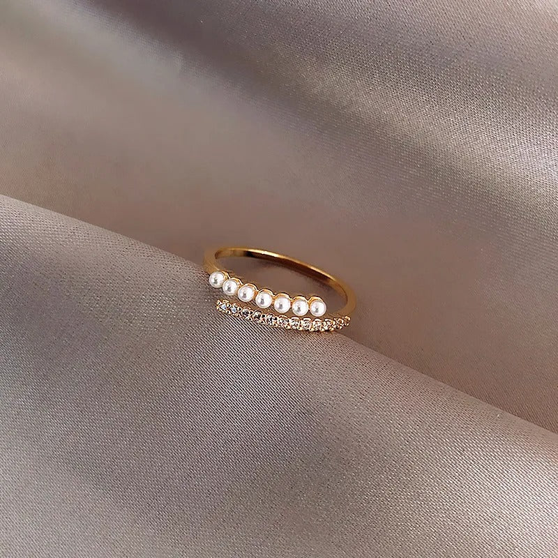 خاتم كاجوال مع فصوص زركون ولولي مقاس حر